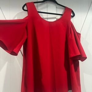 Peter Nygard Red lined Blouse -  scoop neck criss cross back, off the shoulder